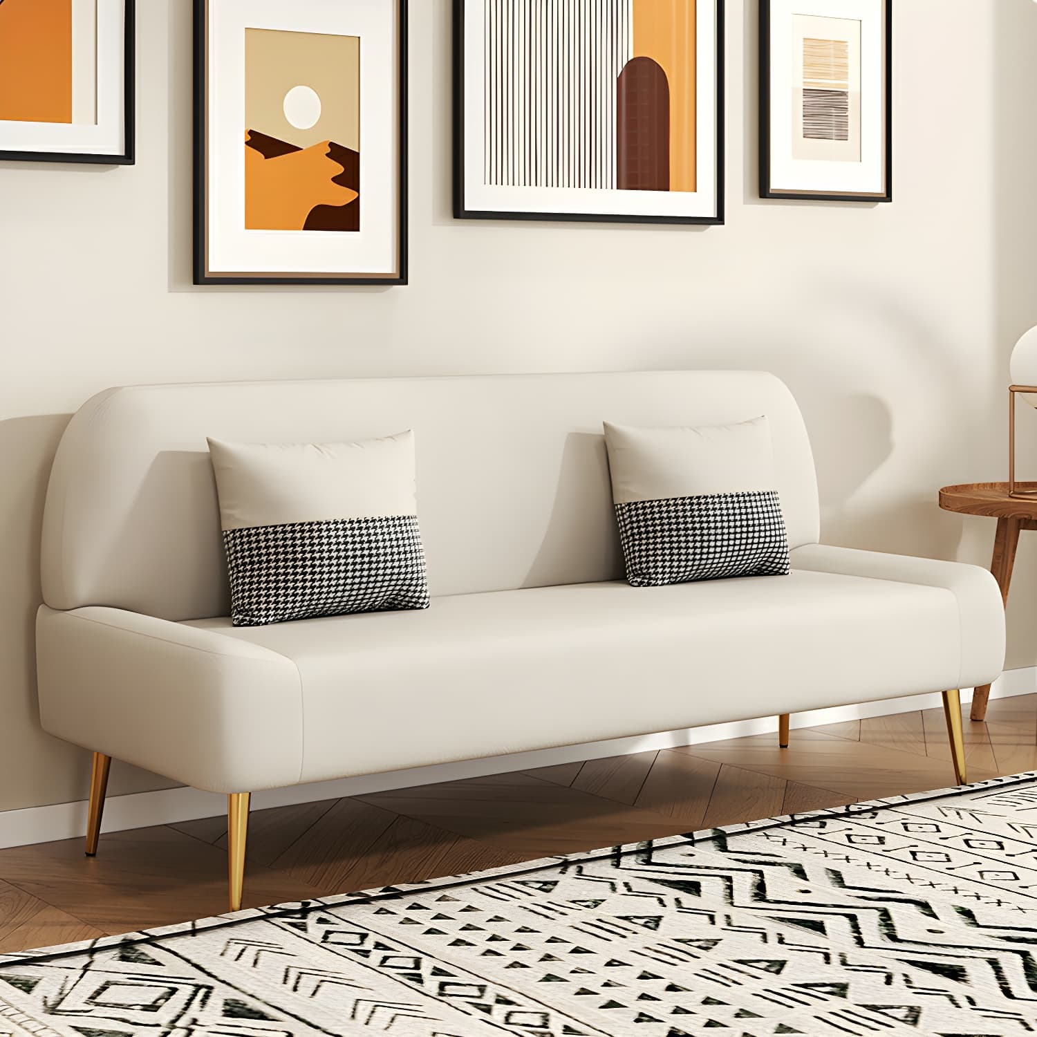 Scandinavian Faux Leather Small Size Sofa with Armless Design in Solid Color thumbnail 6
