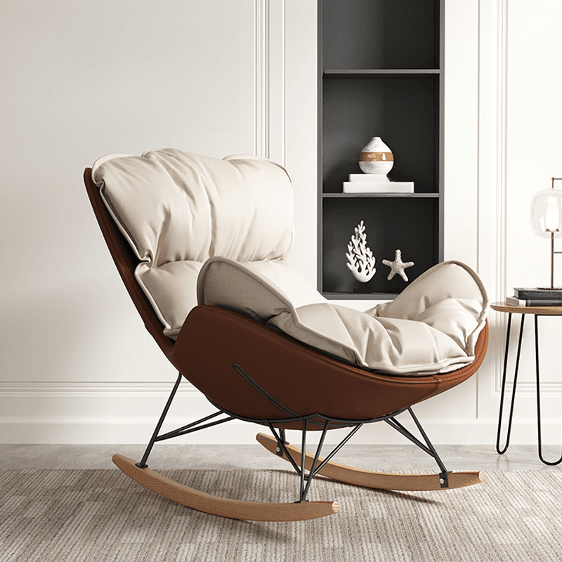 Modish Upholstered Rocking Accent Chair with Ottoman thumbnail 3