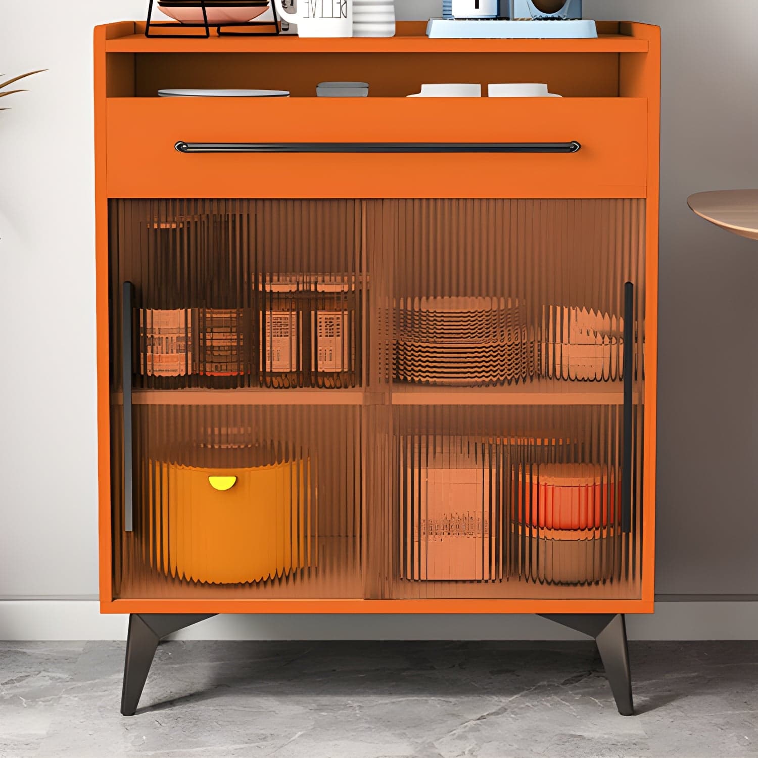 Scandinavian Wood Sideboard Credenza with Acrylic Doors and Drawers - image 5