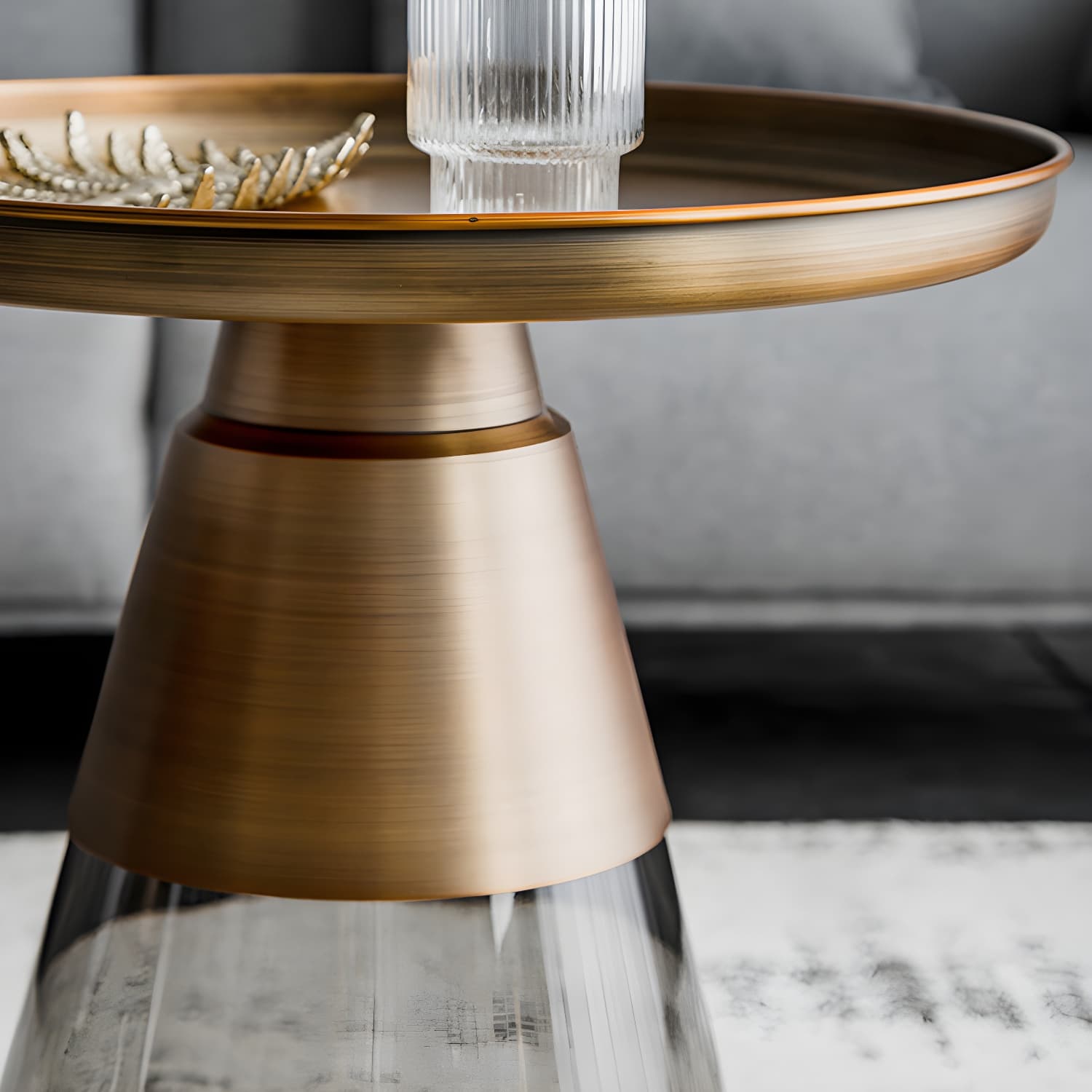 Mid-Century Modern Pedestal Glass Round Storage Single Coffee Table thumbnail 12
