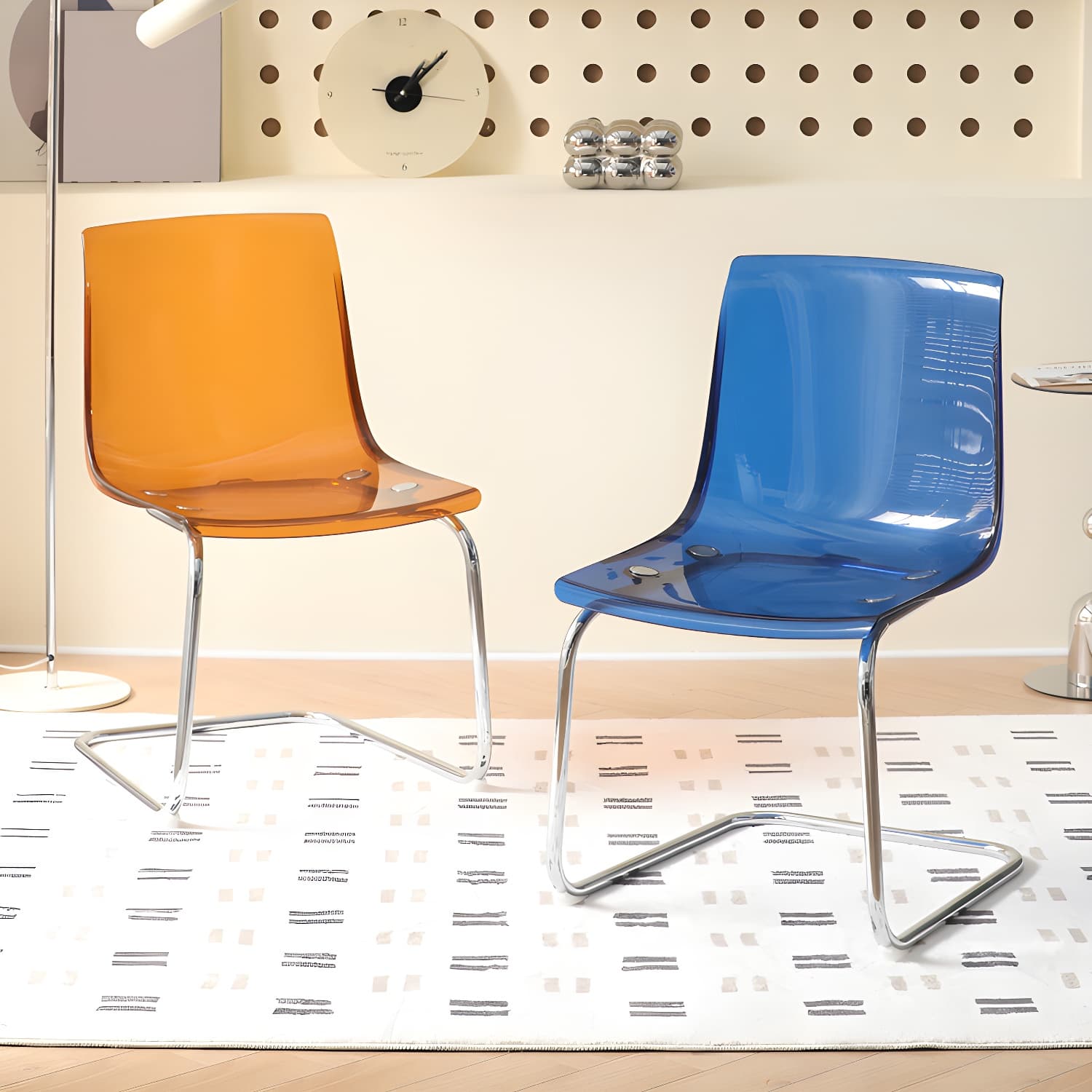 Modern Low-Back Side Chair in Plastic & Acrylic with Metal Legs - Silver thumbnail 17