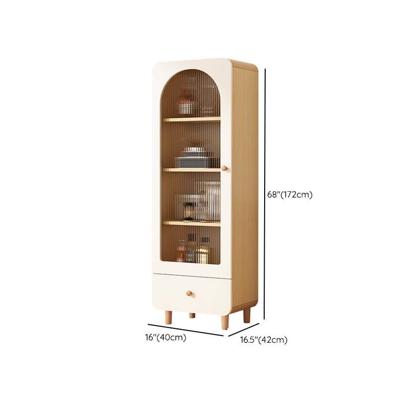 Modern White Lumber Narrow Sideboard with Single Drawer, 4 Shelves/Three Internal Shelves/Two Internal Shelves, Glass-panel Door thumbnail 14