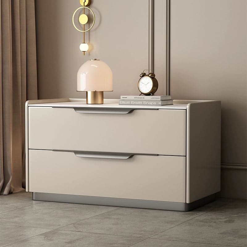 Modern Wooden Nightstand with 2 Drawers in Low Height - Stone Countertop Included thumbnail 3