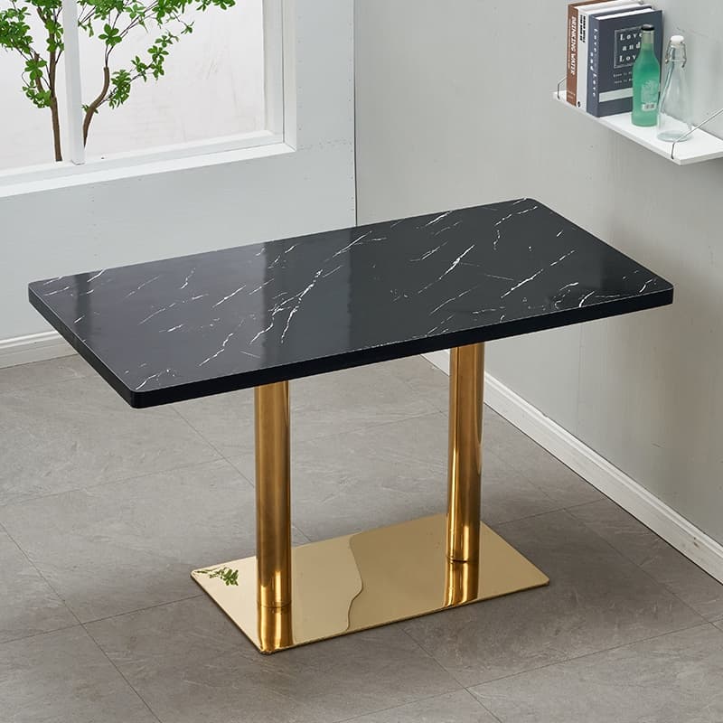 Art Deco Rectangular Dining Table with Lumber Top, Fixed Table Mechanism in Ink/White/Sepia thumbnail 1