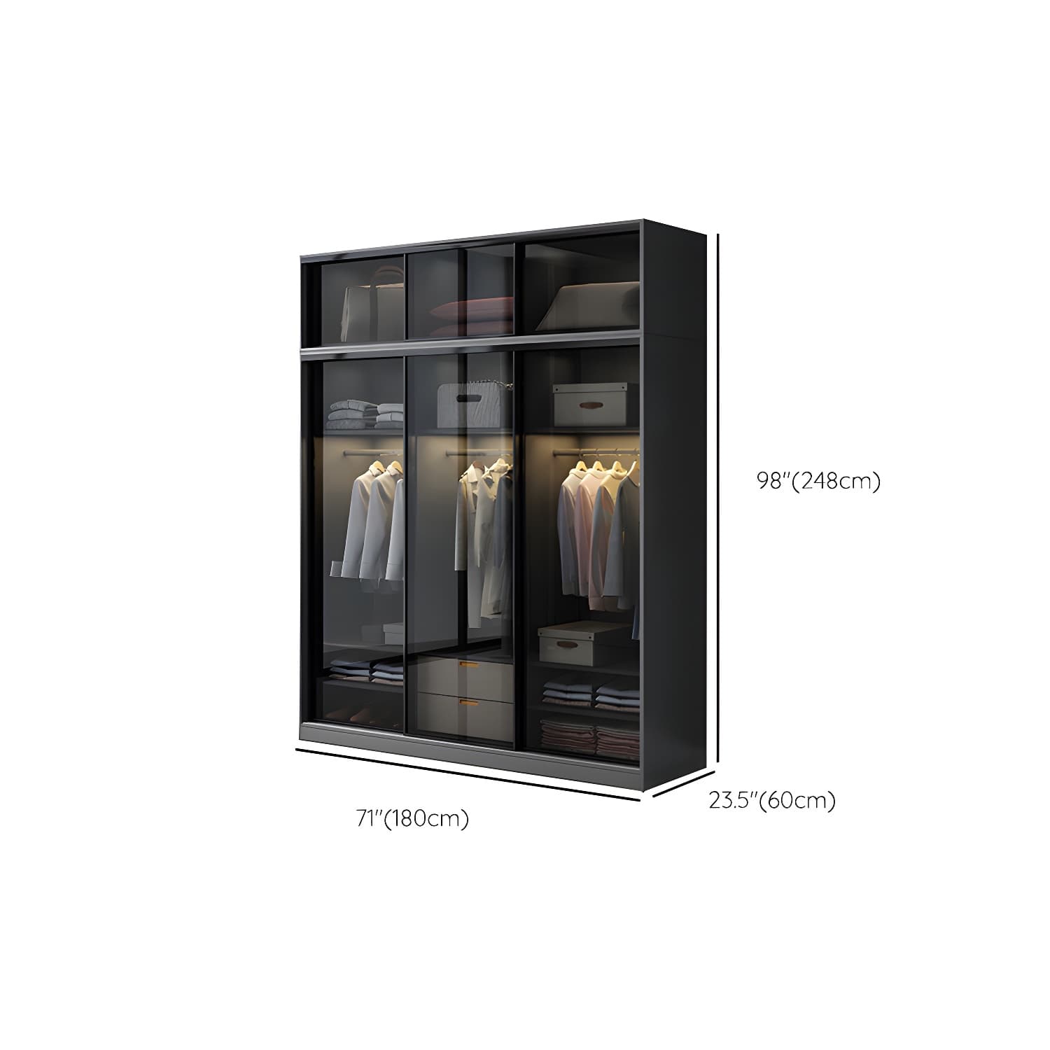 Black Wardrobe Cabinet Contemporary Glass Wardrobe Armoire for Home thumbnail 18