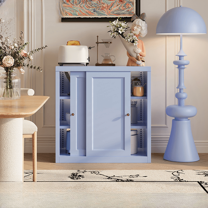 Simple Standard/Wide Sideboard with Metal Countertop, Pantry Hutch, Sliding Doors and Adaptable Shelf thumbnail 2