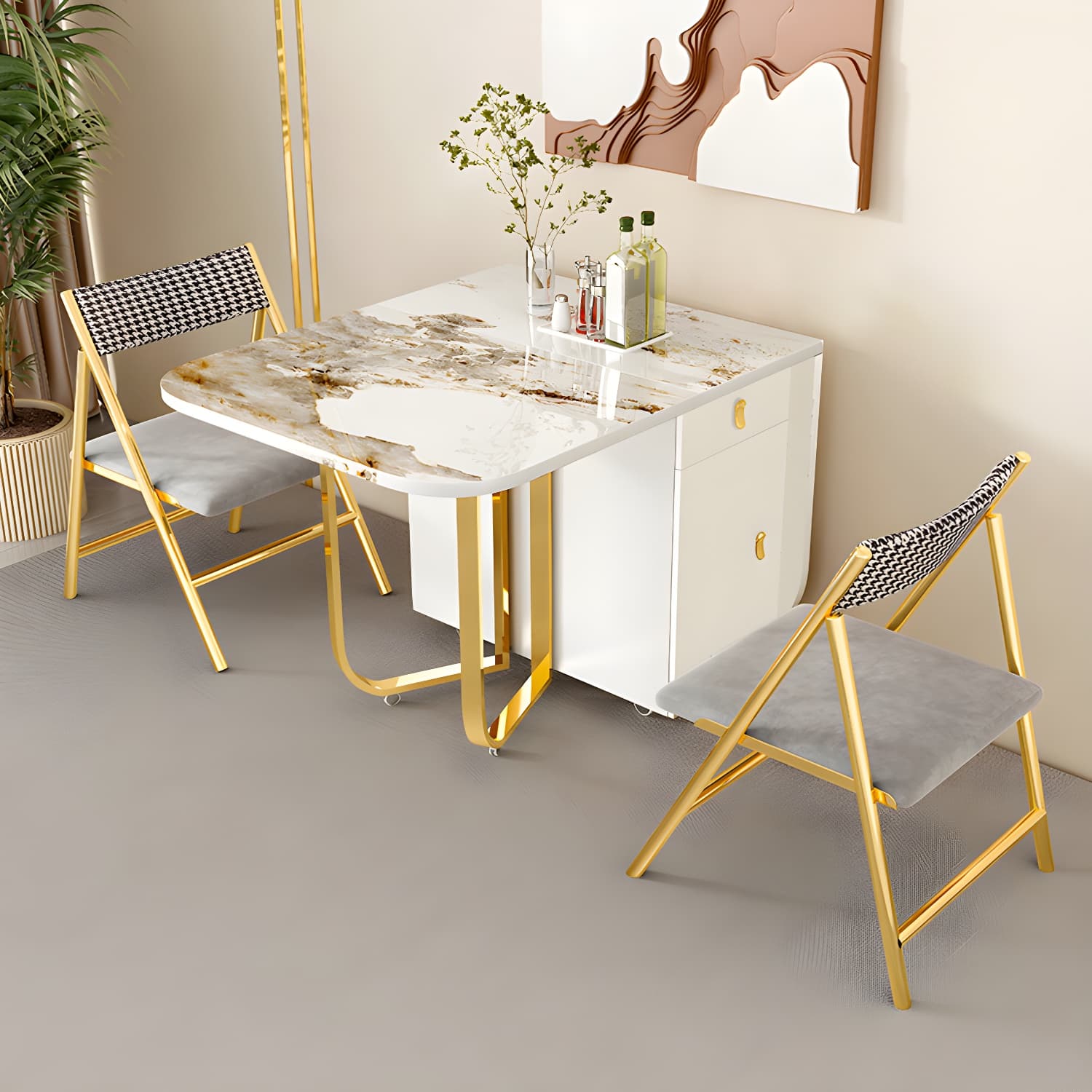 Modern Sintered Stone Dining Table Set 1/3/5/7 Pcs Folding Table and Chairs thumbnail 1
