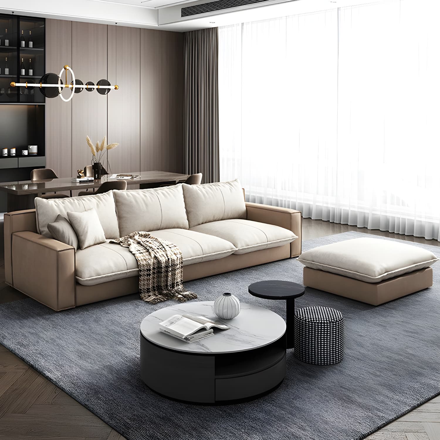 Assembled Living Room Square Arm Modular Contemporary Sofa & Chaise thumbnail 3