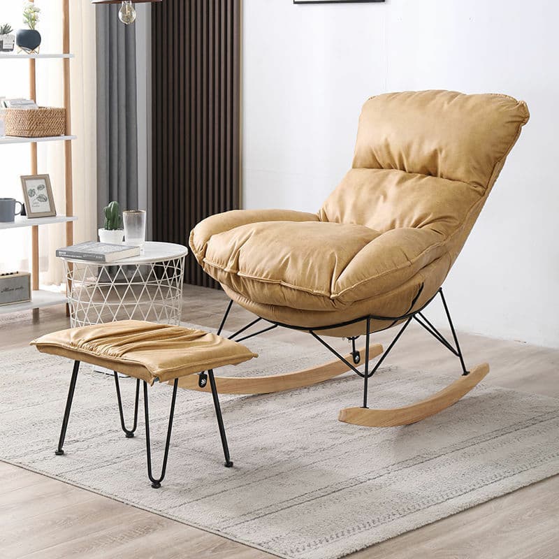 Stationary Rocker for Nursery Natural Wood Finish with Ottoman and Rear thumbnail 14