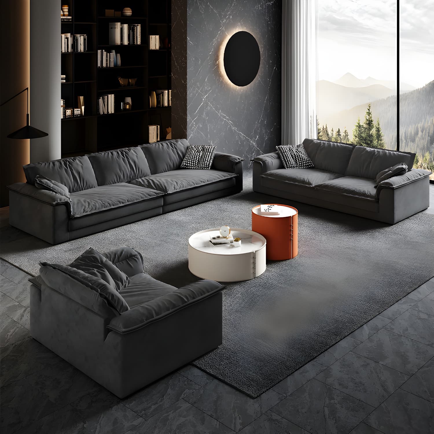 Stain-Resistant Dark Gray Contemporary Square Arm Solid Wood Sofa thumbnail 11
