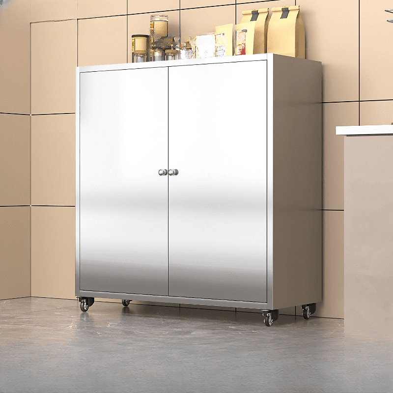 Metallic Sideboard on Roller Wheels with Stainless Steel Countertop thumbnail 3
