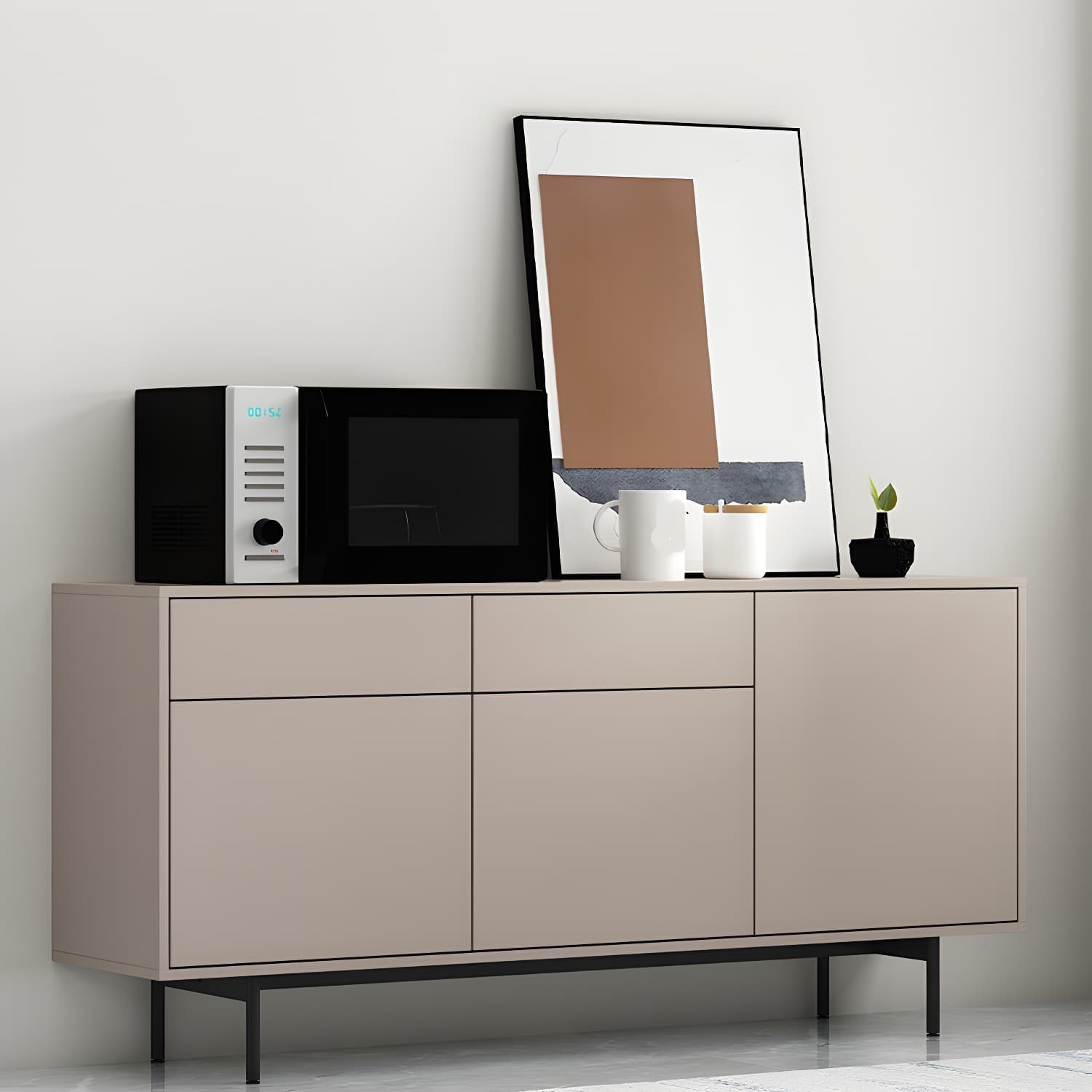 Wooden Rectangle Sideboard Modern Home Sideboard Cabinet with Drawers and Door - image 6