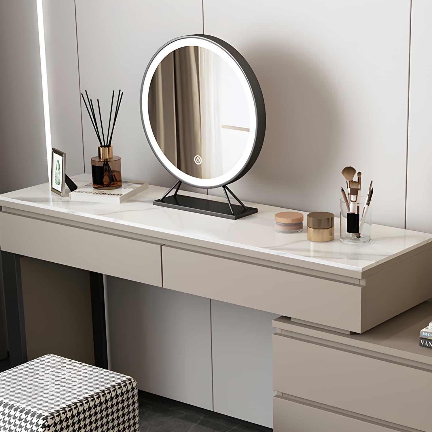 3-piece Vanity Table Set with LED Lighted Mirror Vanity Make Up Table/Stool Set thumbnail 10