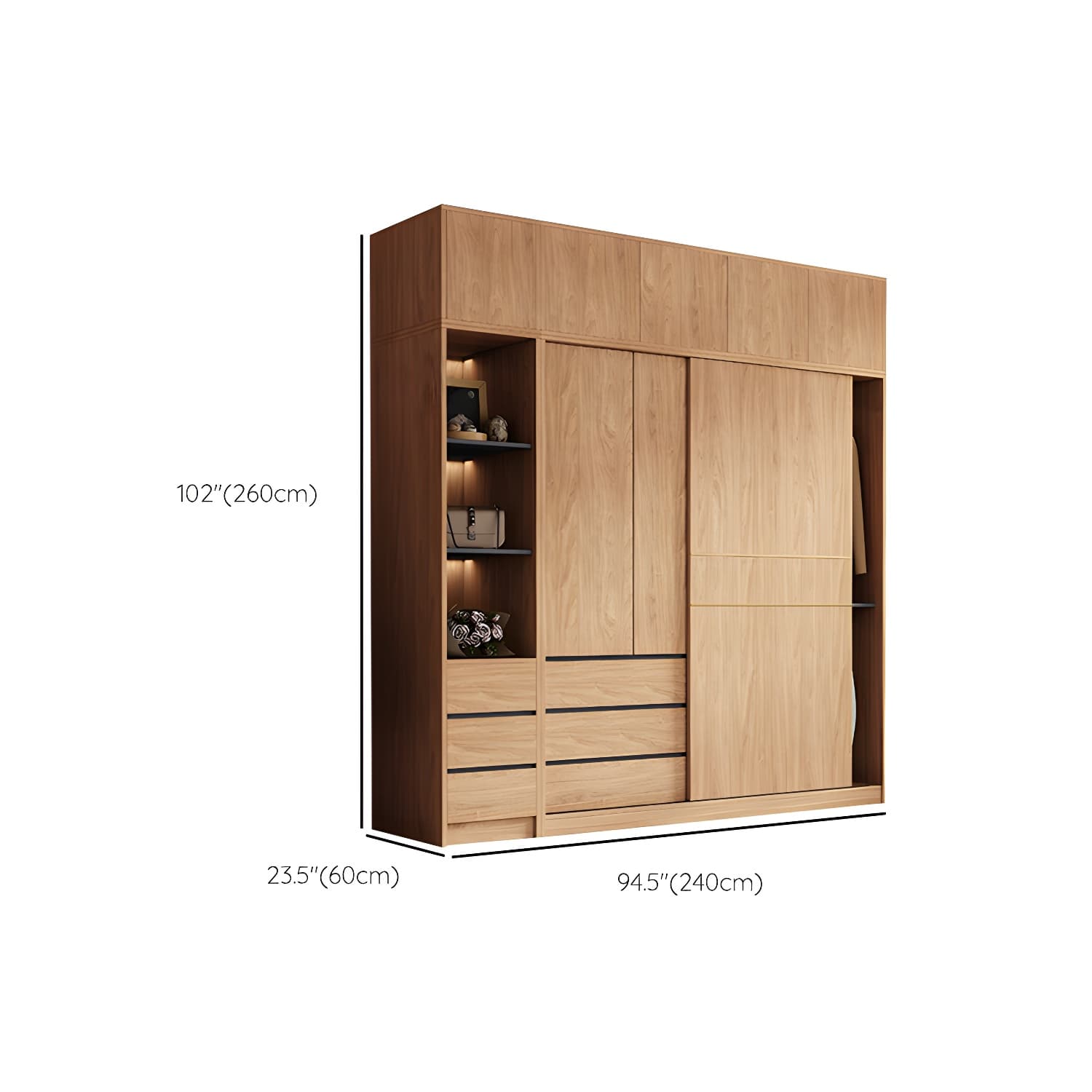Contemporary Wood Wardrobe Armoire Freestanding Adjustable Shelves Wardrobe with Drawers thumbnail 29
