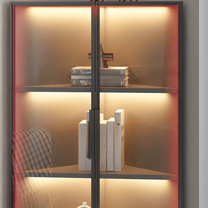 Dove Grey Scratch-immune Corner Accent Cabinet with Cabinet, Glass-panel Door, Adjustable Shelving and Handle Bars thumbnail 8