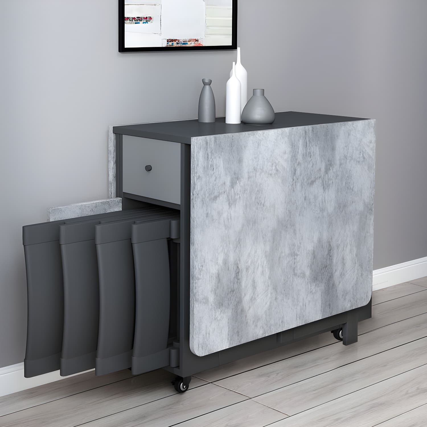 1/3/5 Piece Rectangle Shape Dining Room Furniture Set in Gray and Black thumbnail 1