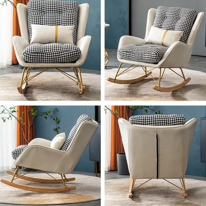Ergonomic Stationary Round Arm Living Spaces Rocking Chair with Rear, Winged-back Chair thumbnail 15