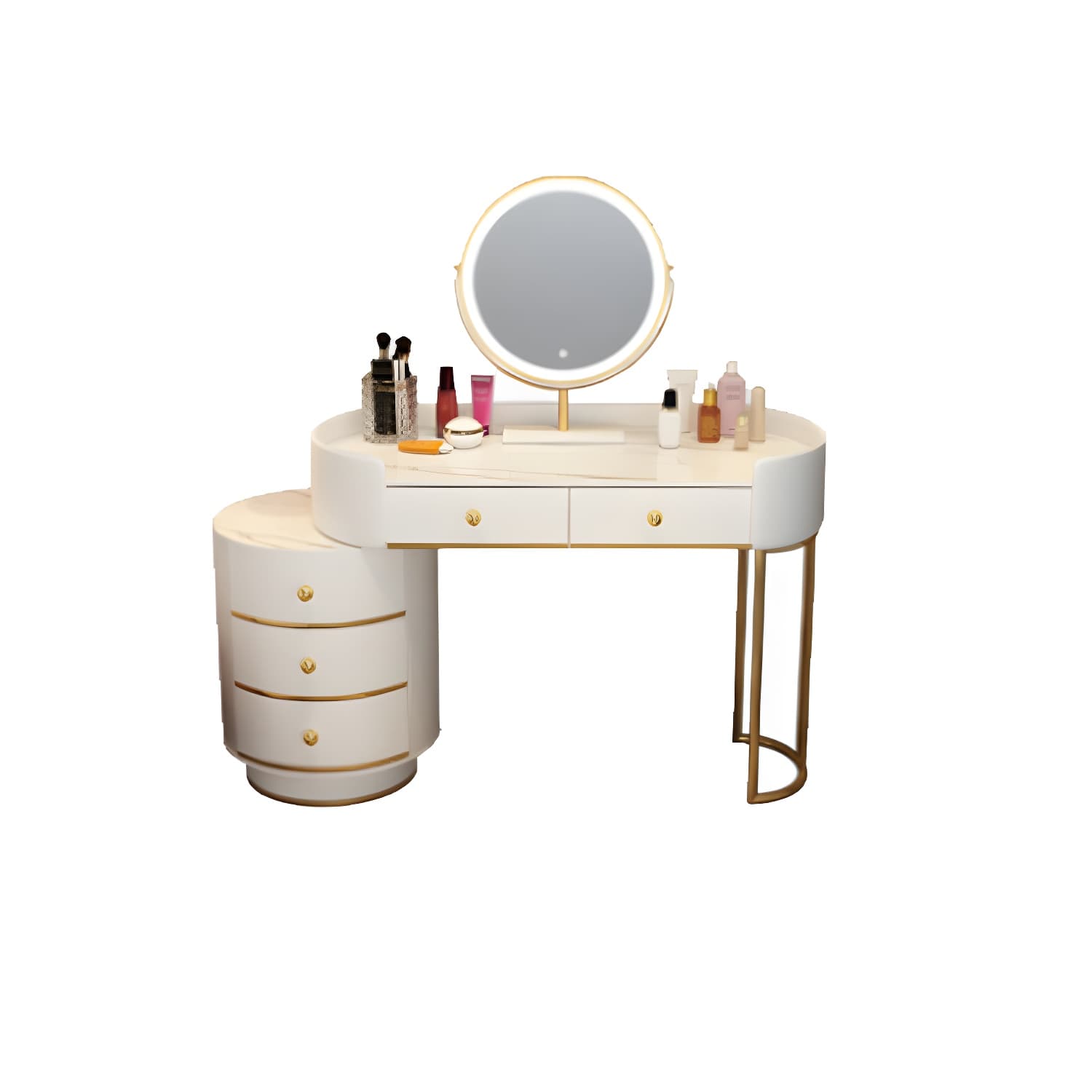 Modern Bedroom Metallic Lighted Mirror With Drawer Makeup Vanity Set thumbnail 14