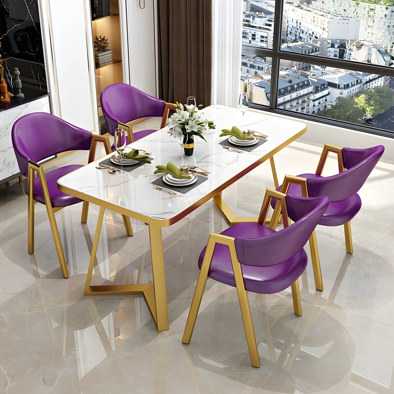 Glam White Wood Dining Set with Upholstered Chairs - 5 Piece Set thumbnail 7