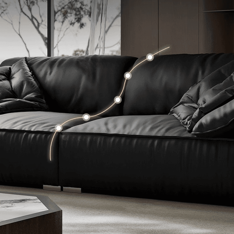 Modish Solid Color Tear Resistant Standard Sofa in Midnight Black, Seats 5/4 Person/for 3 with 2 Pillows thumbnail 3