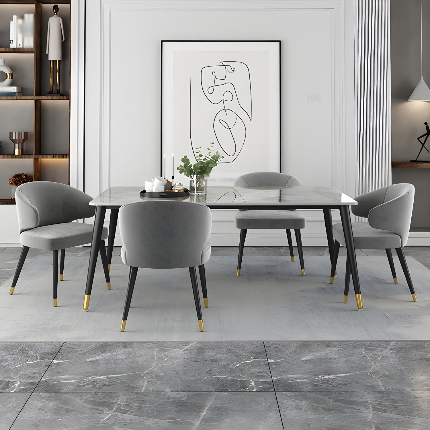 Glam Gray Sintered Stone Dining Table Set 1/4/5/7 Pieces Dining Set thumbnail 3