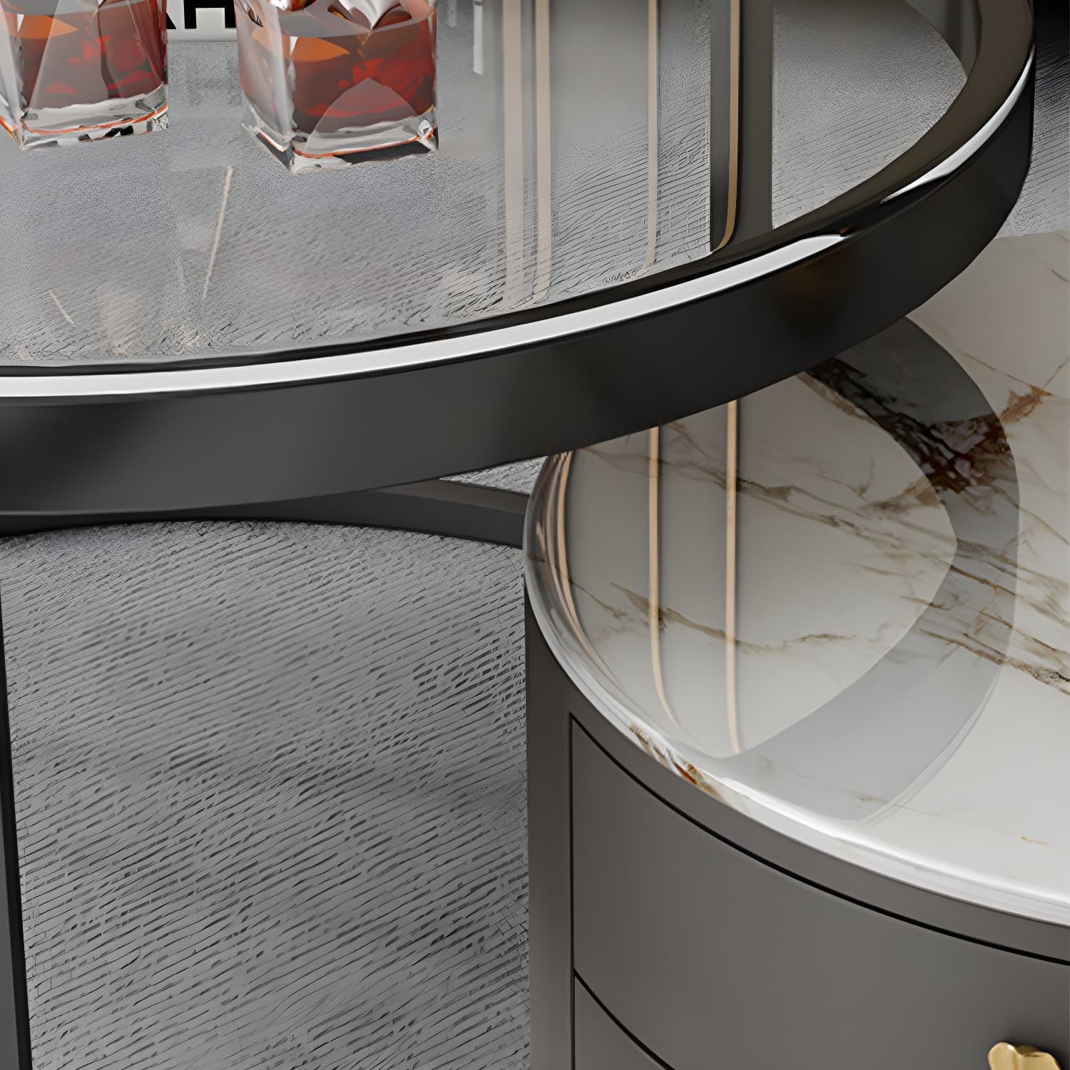Modern Coffee Cocktail Table Round Nesting Coffee Table Set with Drawer thumbnail 13