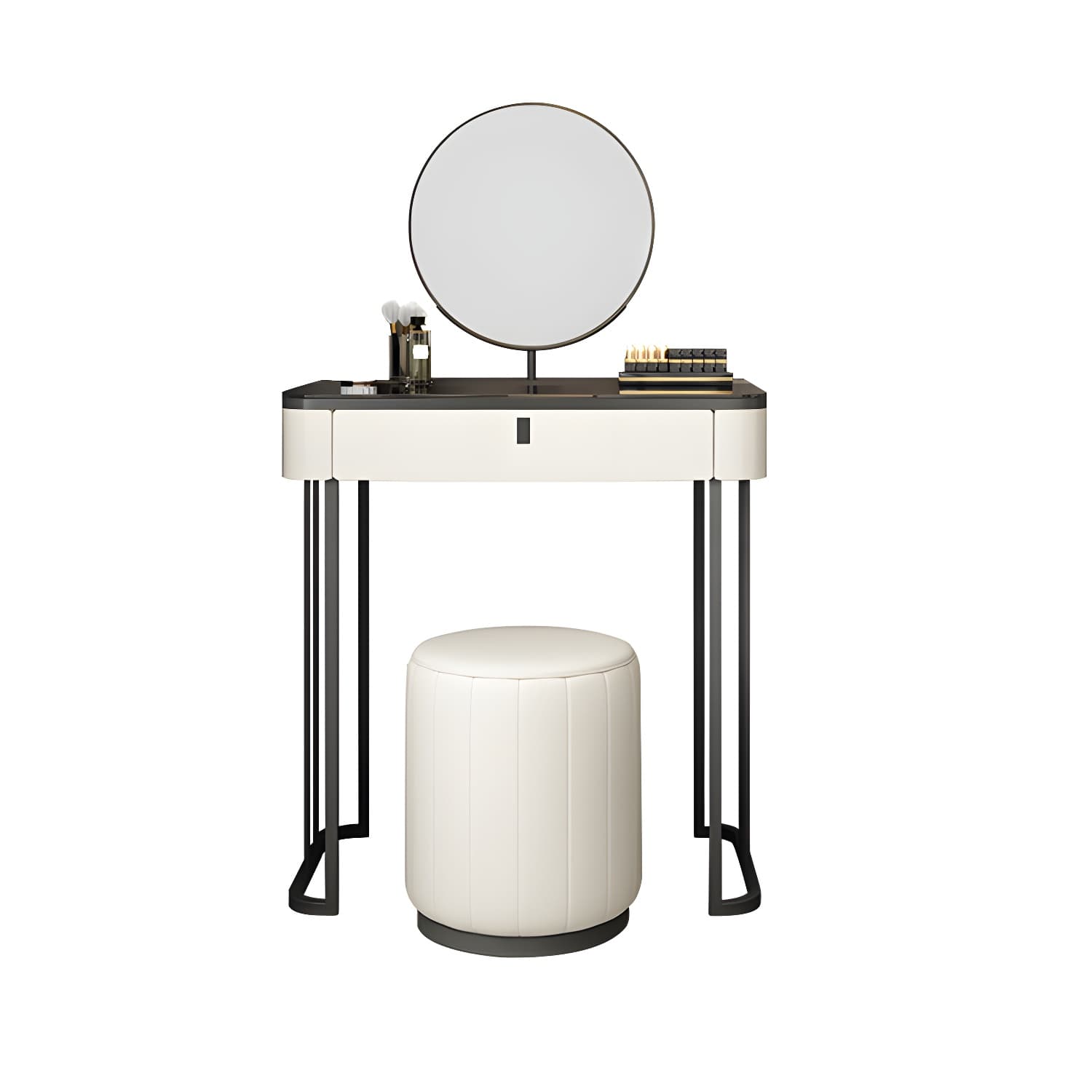 Modern Minimalist White Vanity Table Set 29.53" H Glass Top Vanity Table with Storage thumbnail 13
