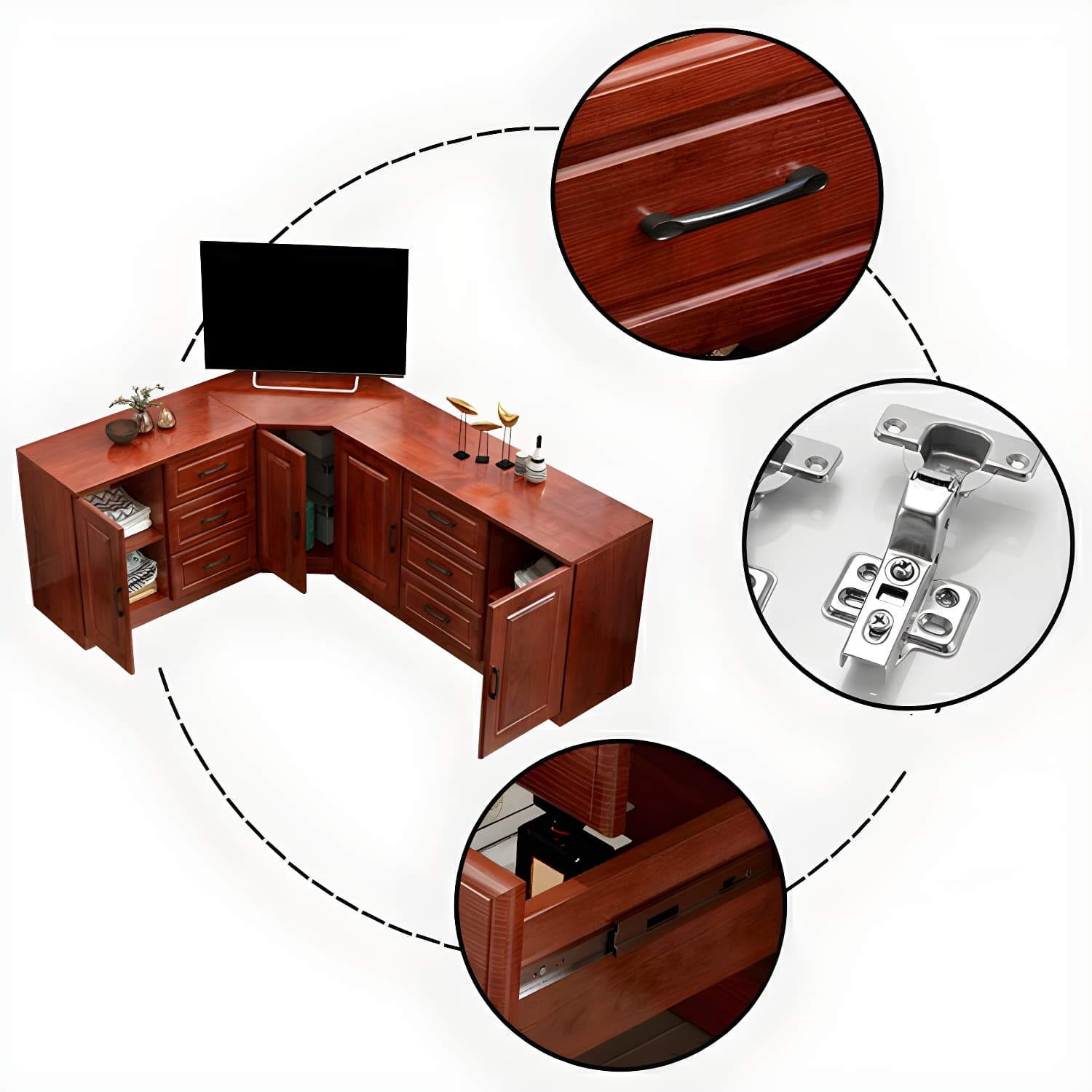Modern Solid Wood Corner TV Stand Console with 6 - Drawer - 27.56" thumbnail 8