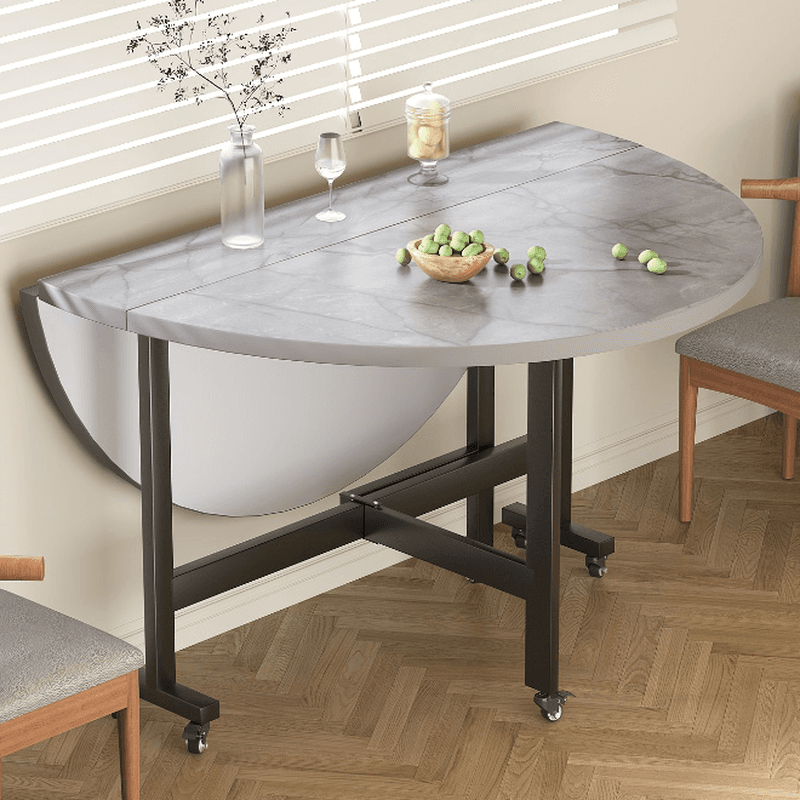 Contemporary Circular-shaped Timber Dining Table in Gray, Extendable thumbnail 2