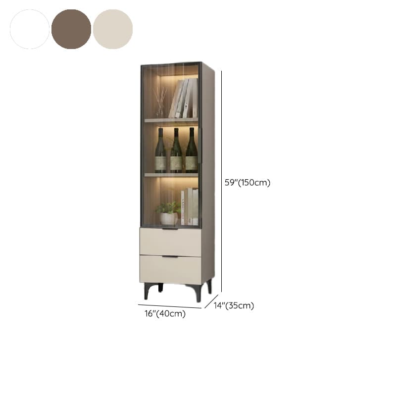Rectangle Utility Cabinet with Locker, Glass Door, Pull Bars, White/Espresso/Off White Top, Soft Close Drawer, and Light thumbnail 15