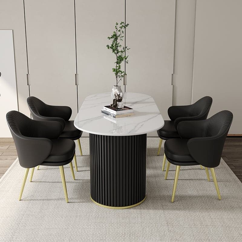 Contemporary Stone Top Oval Dining Table with Metal Legs for Dining Room thumbnail 2