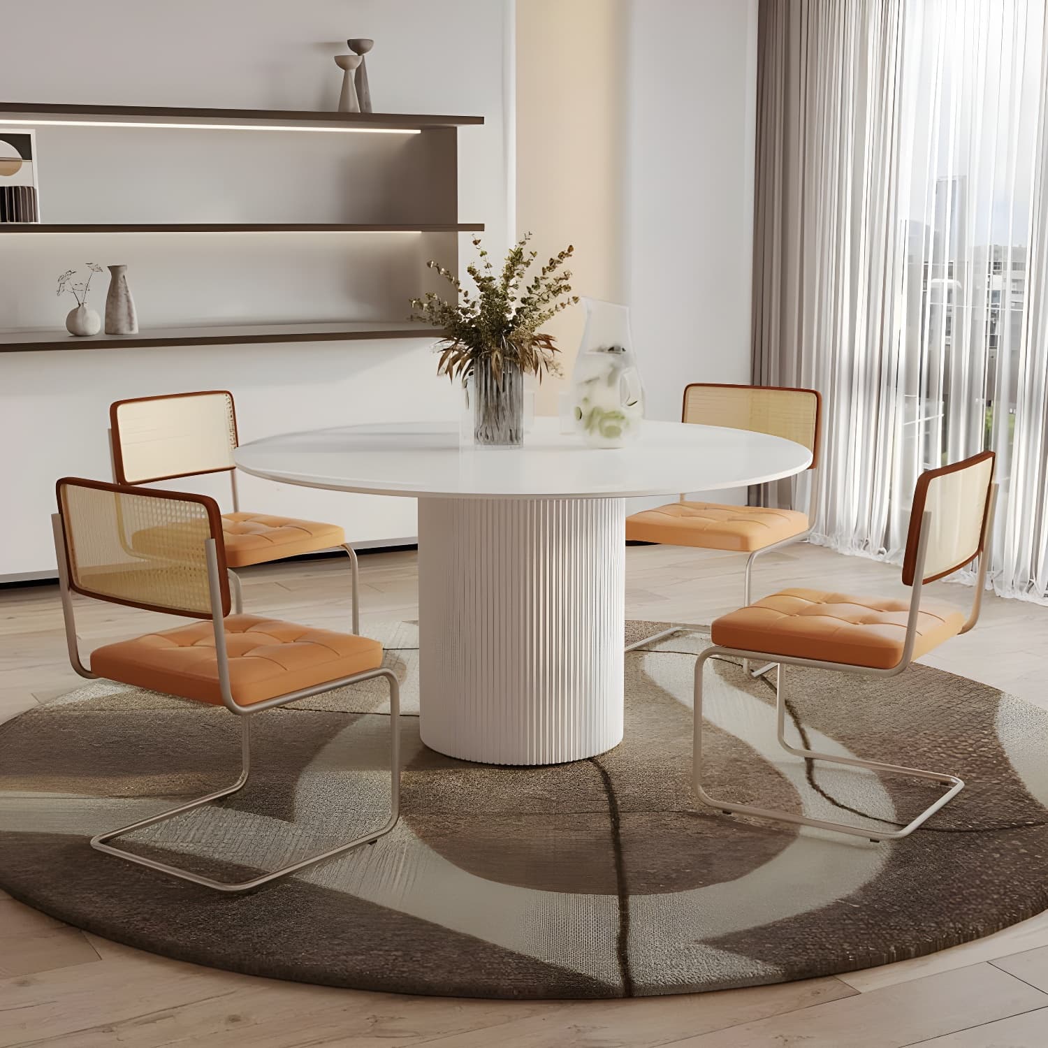 Modern 1/4/5/7 Pieces Dining Set Round Stone Dining Table for Kitchen thumbnail 4