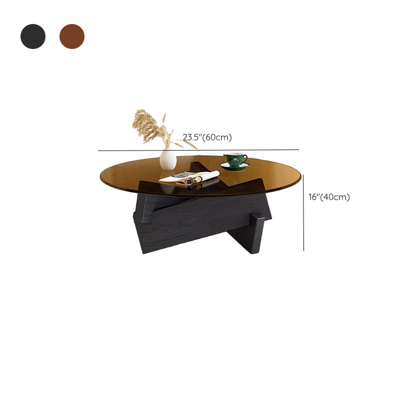 Stylish Round Glass Coffee Table with Tempered Top and Abstract Wood Base thumbnail 13