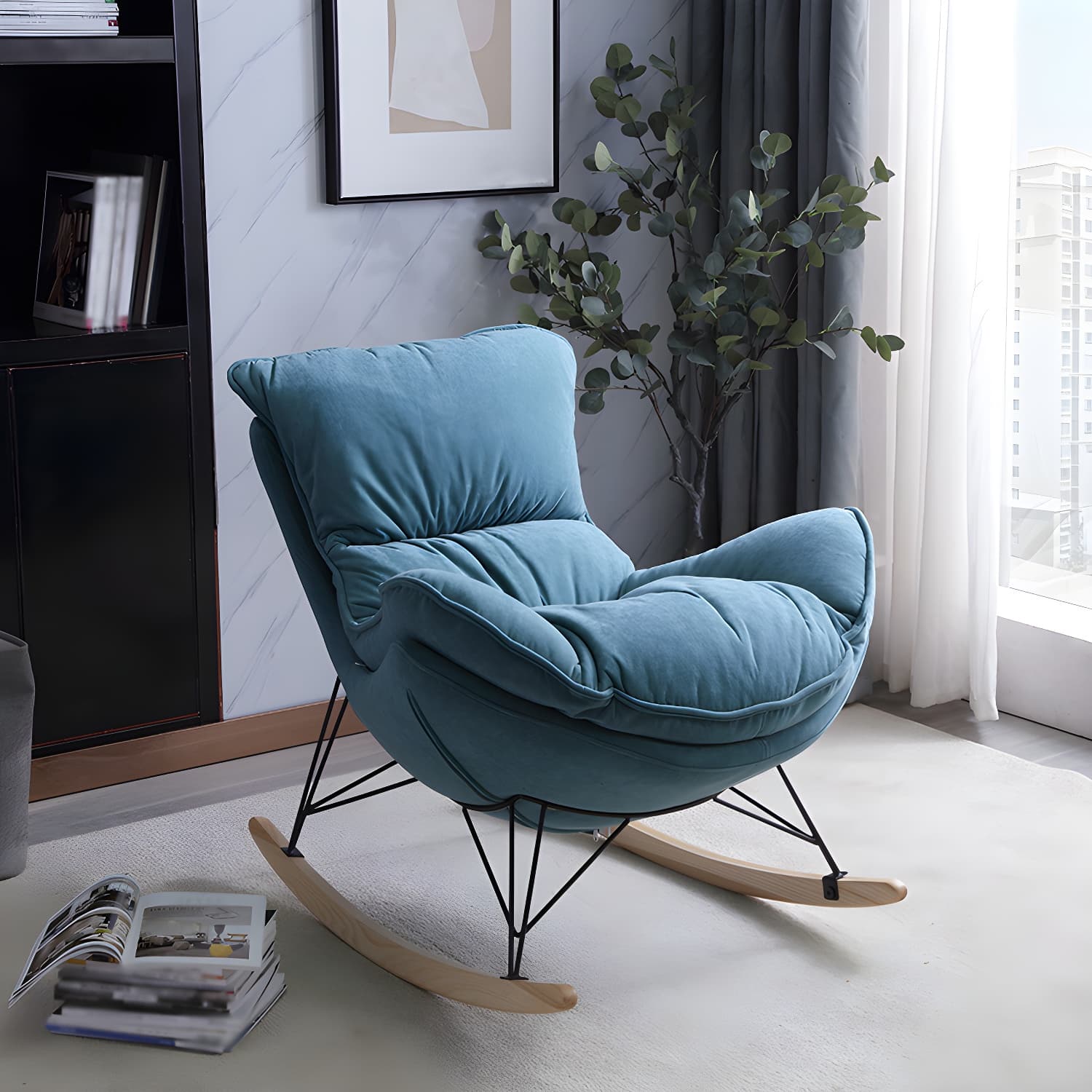 Ergonomic with Ottoman Rocker Chair with Padded Seat Rocking Chair Spindle thumbnail 18