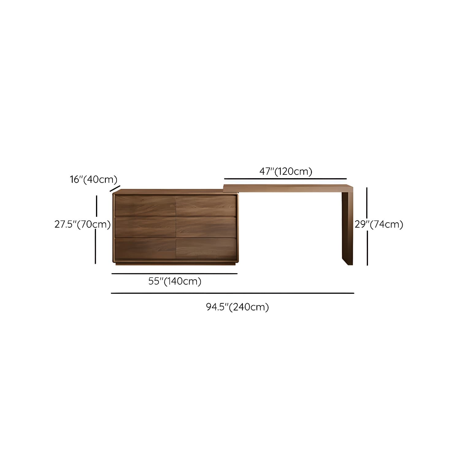 Modern Brown Wood Makeup Vanity with Drawers & Soft Close Drawer Glides thumbnail 11