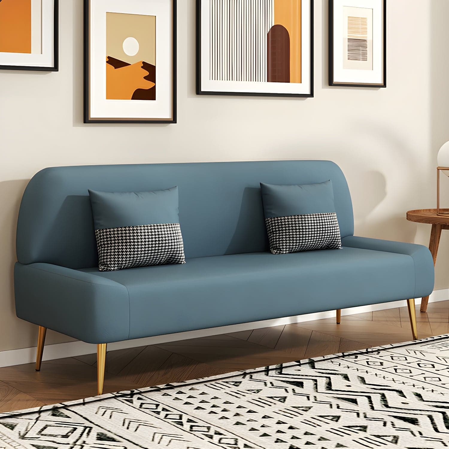Scandinavian Faux Leather Small Size Sofa with Armless Design in Solid Color thumbnail 1