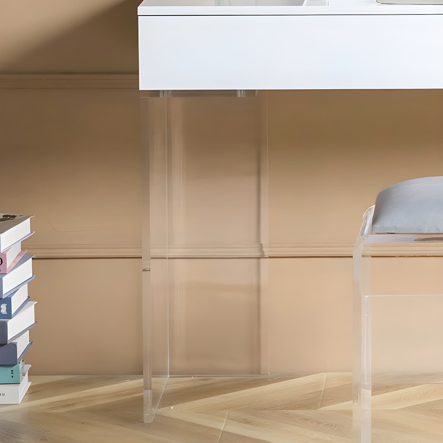 Contemporary Acrylic Vanity Desk 2-Drawer Vanity Dressing Table thumbnail 10