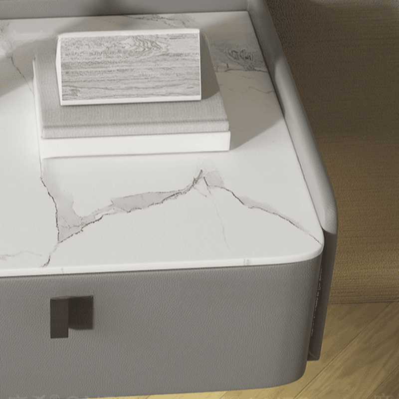 Organic Modern Bedside Cabinet Nightstand with 1 Drawer, Stone Countertop, and Hanging Shelf thumbnail 17