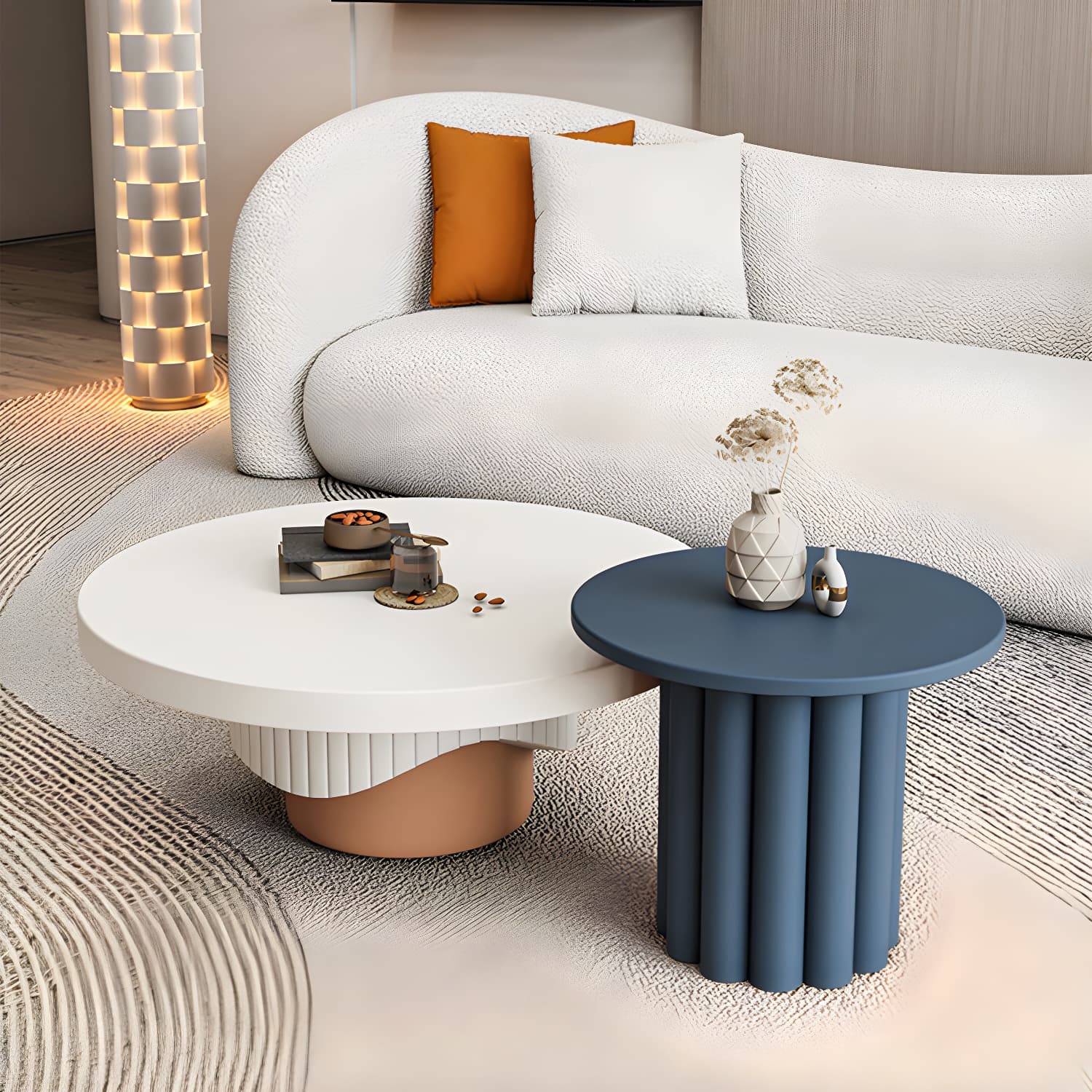 Pedestal Round Coffee Table Set Modern Minimalist Cocktail Table thumbnail 6