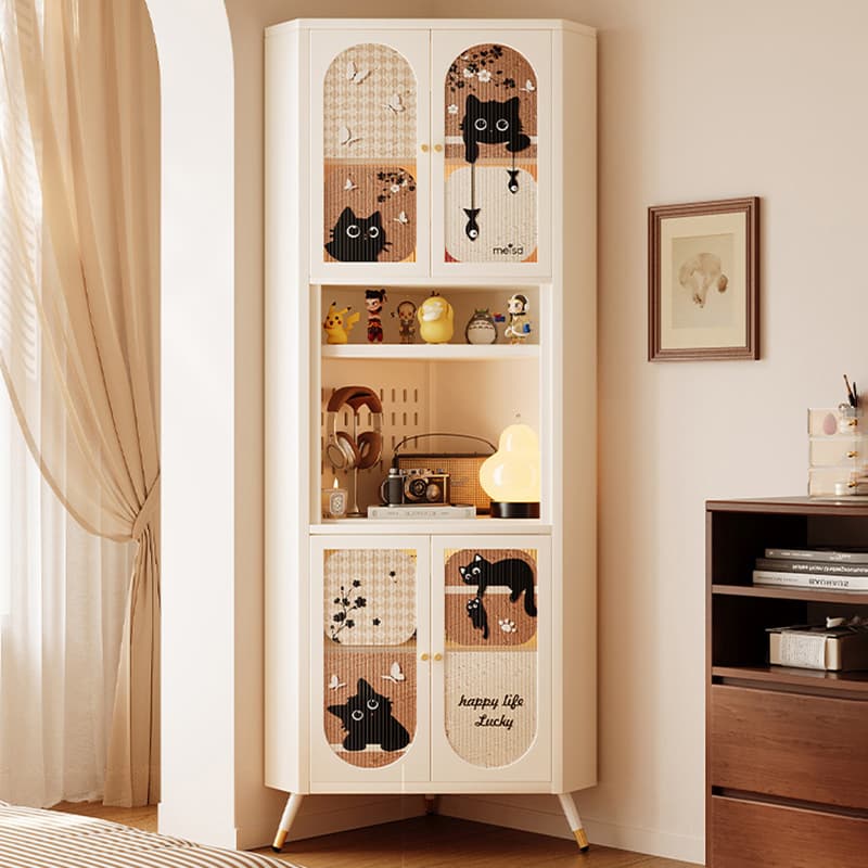 Modern Simple Style Nook Accent Cabinet with Closet, Metal Countertop, Glazed Door, Cabinet Knobs in Chalk thumbnail 5