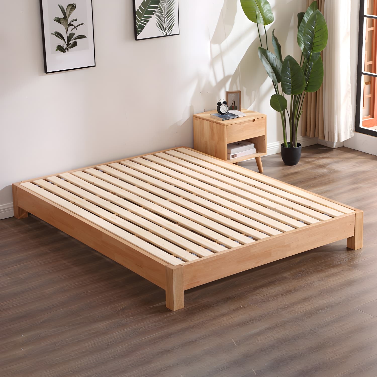 Solid Wood Standard Bed Contemporary Rubberwood Platform Bed with Legs thumbnail 7