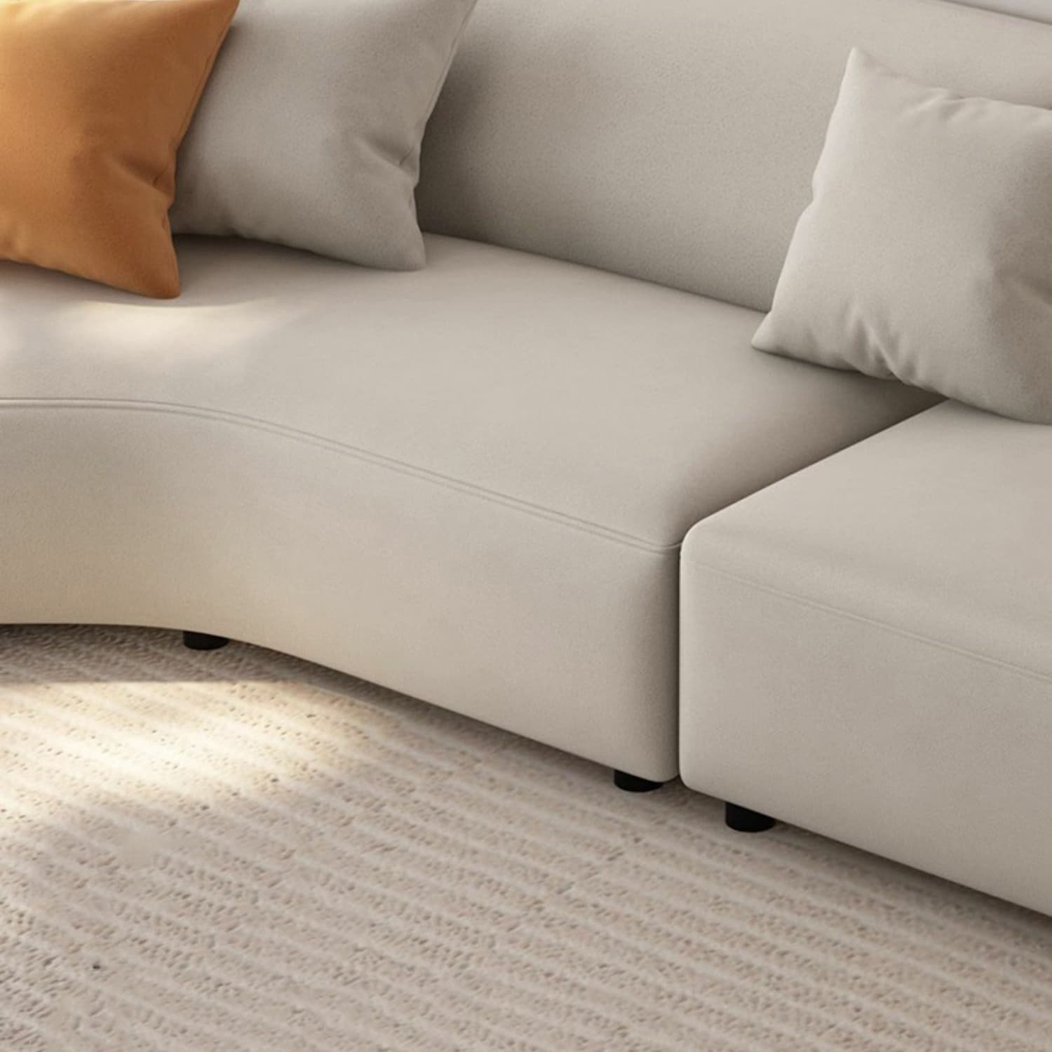 Modern Beige Tech Cloth Stationary Sectional Sofa with Wood Frame and Flared Arms thumbnail 6