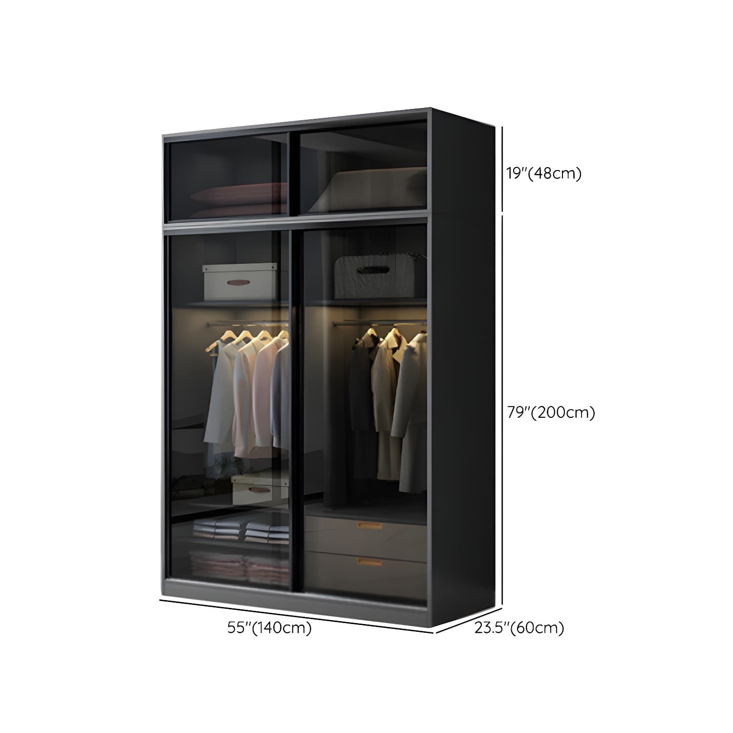 Contemporary Wood and Tempered Glass Wardrobe Freestanding Wardrobe Armoire without Light thumbnail 22