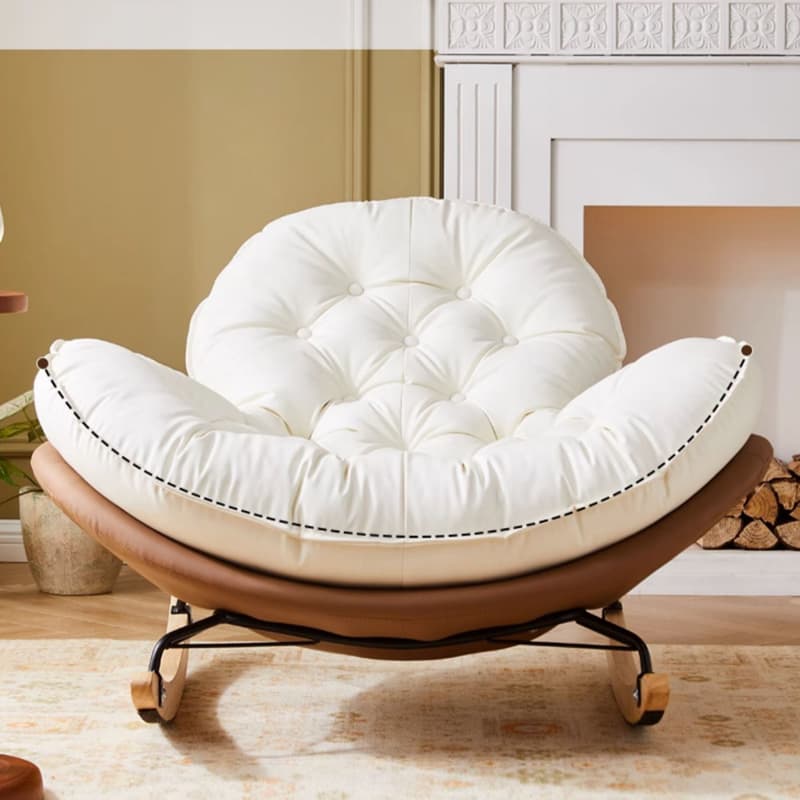 Minimalist Metal Upholstered Indoor Rocking Chair with Ottoman and Spindle Back , Recessed Arm and Natural Wood Finish thumbnail 5