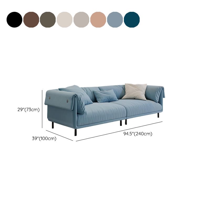 Drawing Room Standard Sofa in Genuine Leather/Flannel with White/Cerulean/Tan Upholstery, Armrest, and 3 Pillows thumbnail 14