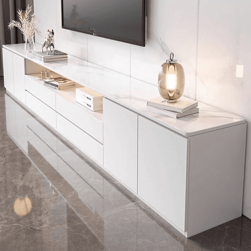 Sleek Vitreous Rectangular TV Stand with Door thumbnail 5