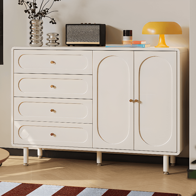 Chalk Casual Particle Board Wood Console Dresser with 5/4 Drawers, Hutch, 3 Interior Shelves, Horizontal