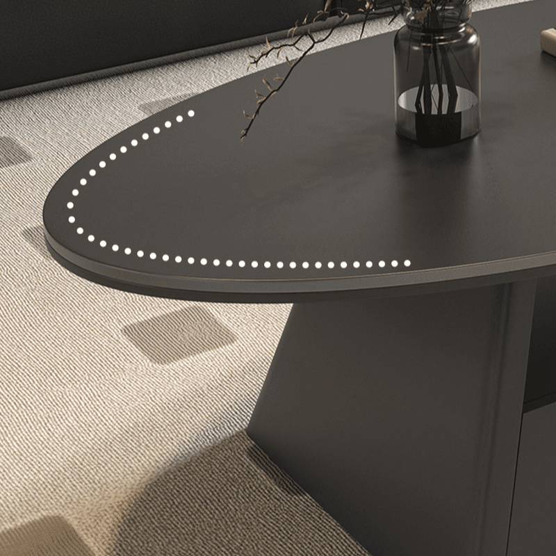 Single Board Game Coffee Table with Slate Top and Base, Elliptical Shape, 1 Drawer, and 1 Shelf thumbnail 9