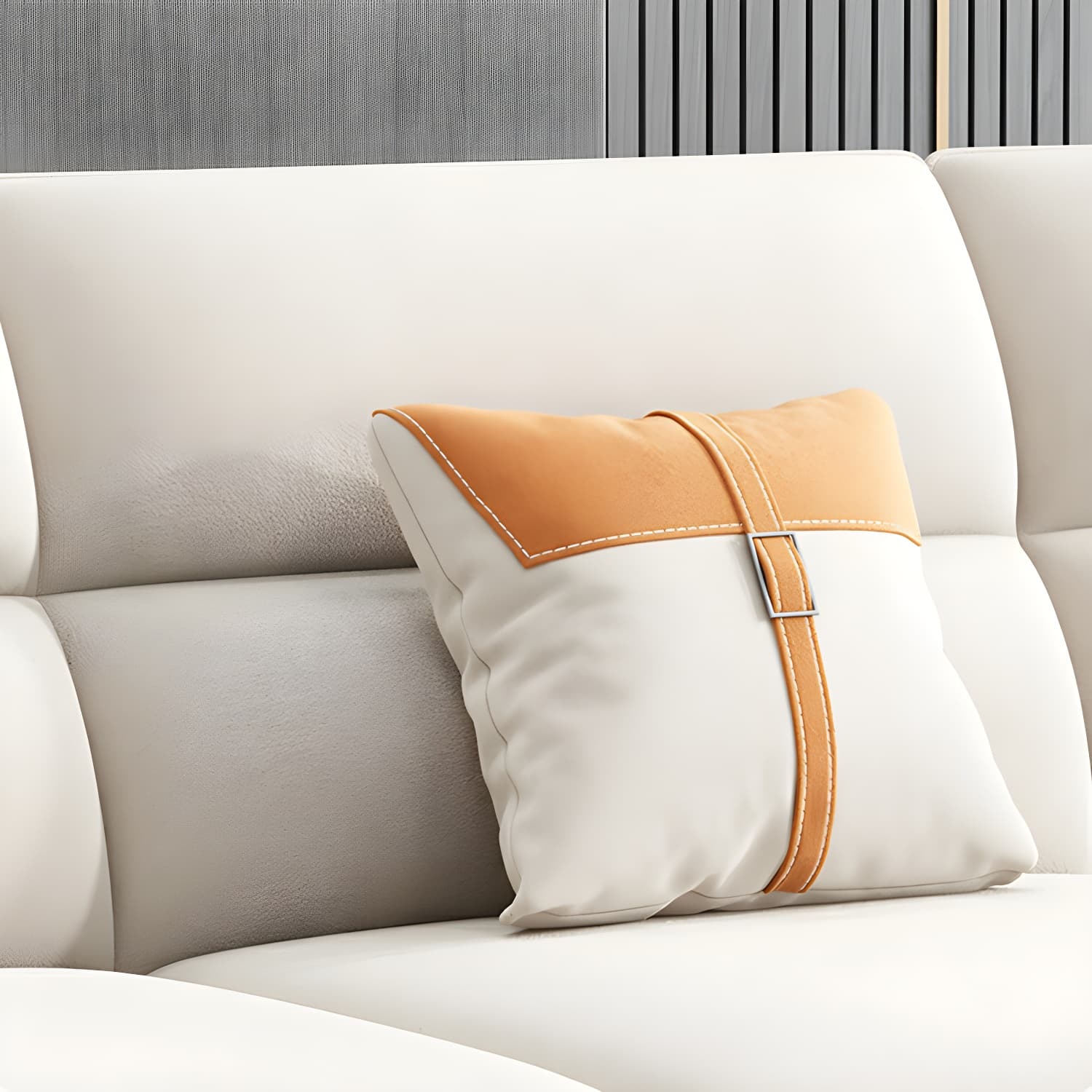 Modern Beige Stationary Sectional Sofa in Scratching Cloth with Wood Frame and Pillow Top Arms thumbnail 7