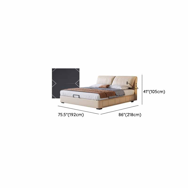 Beige Solid Color Storage Bed with 3 Storage Boxes, Sponge Upholstery, and Illumination Light thumbnail 18